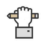 Hand holding a pencil icon