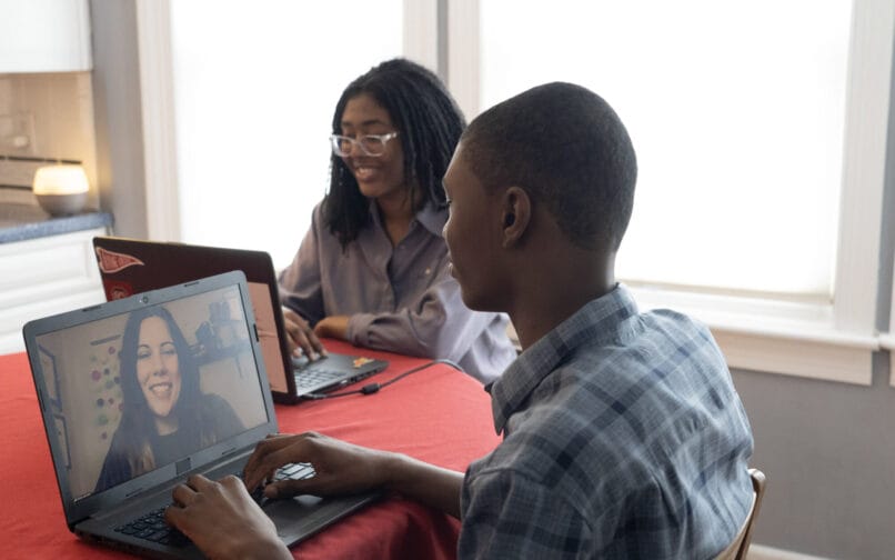 Students attending to an online class